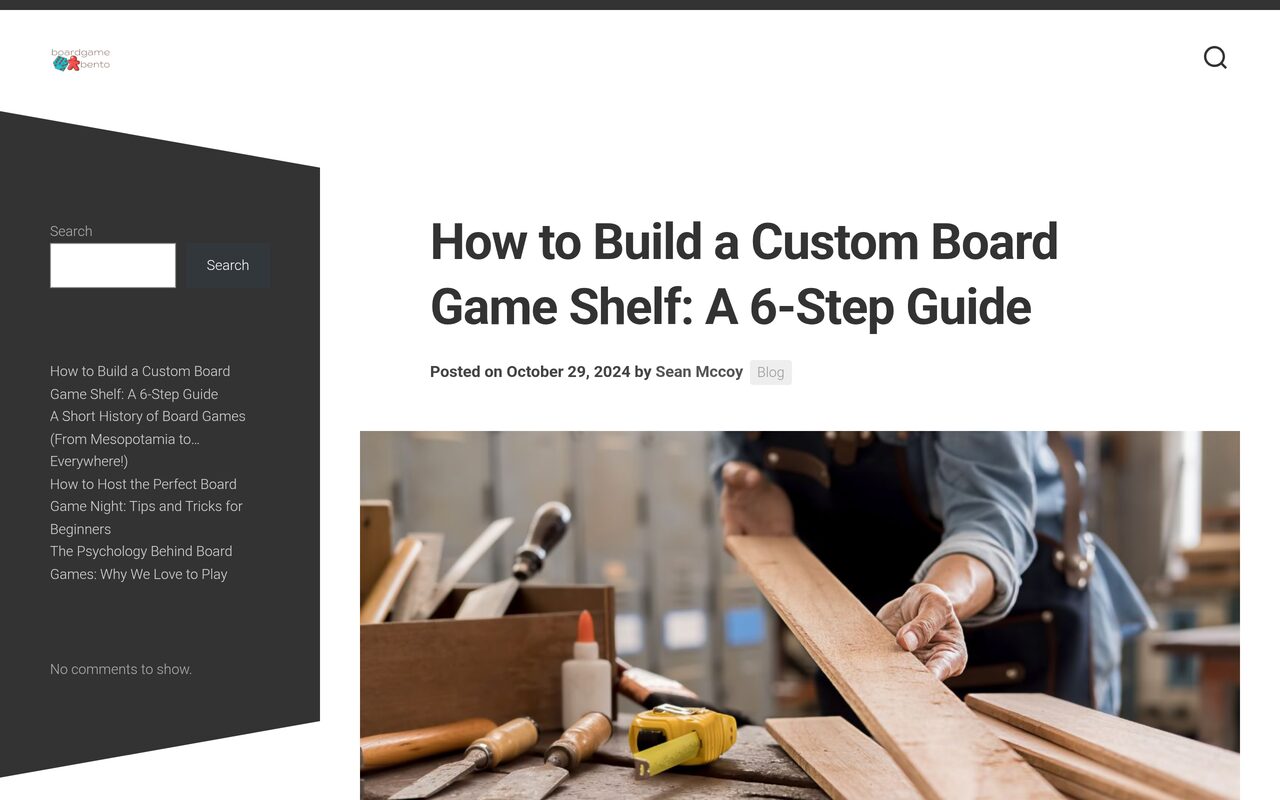 Board Game Bento homepage screenshot