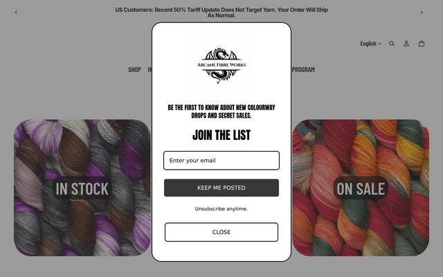 Arcane Fibre Works Yarn Club homepage