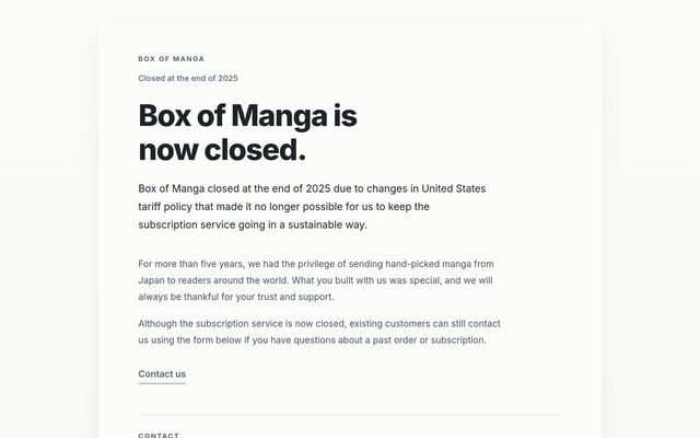 Box of Manga homepage