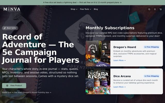 Dice Arcana (Minva Tabletop Design Co) homepage