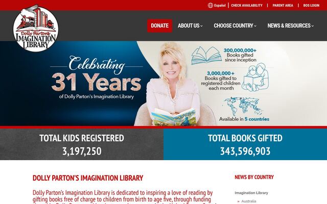 Dolly Parton's Imagination Library homepage