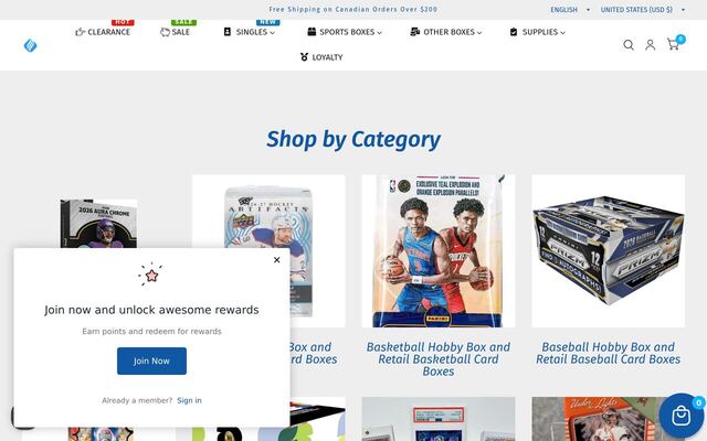 Hit Box Sports Cards homepage