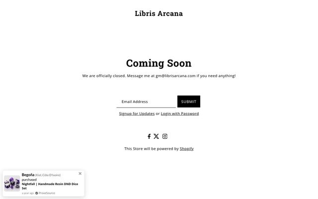 LibrisArcana Monthly RPG Dice Subscription homepage
