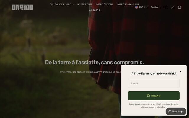 Origine Club Kombucha homepage