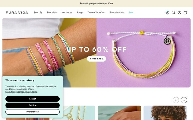 Pura Vida Bracelets Monthly Club homepage