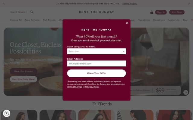 Rent the Runway homepage
