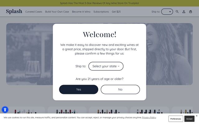Splash Wines homepage