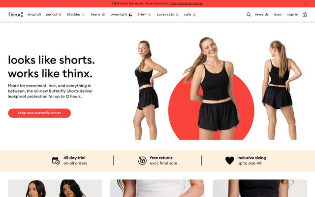 Thinx homepage