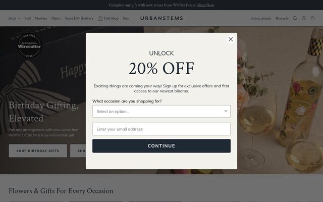 UrbanStems homepage