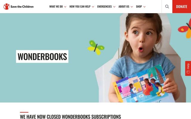 Wonderbooks (Save the Children) homepage